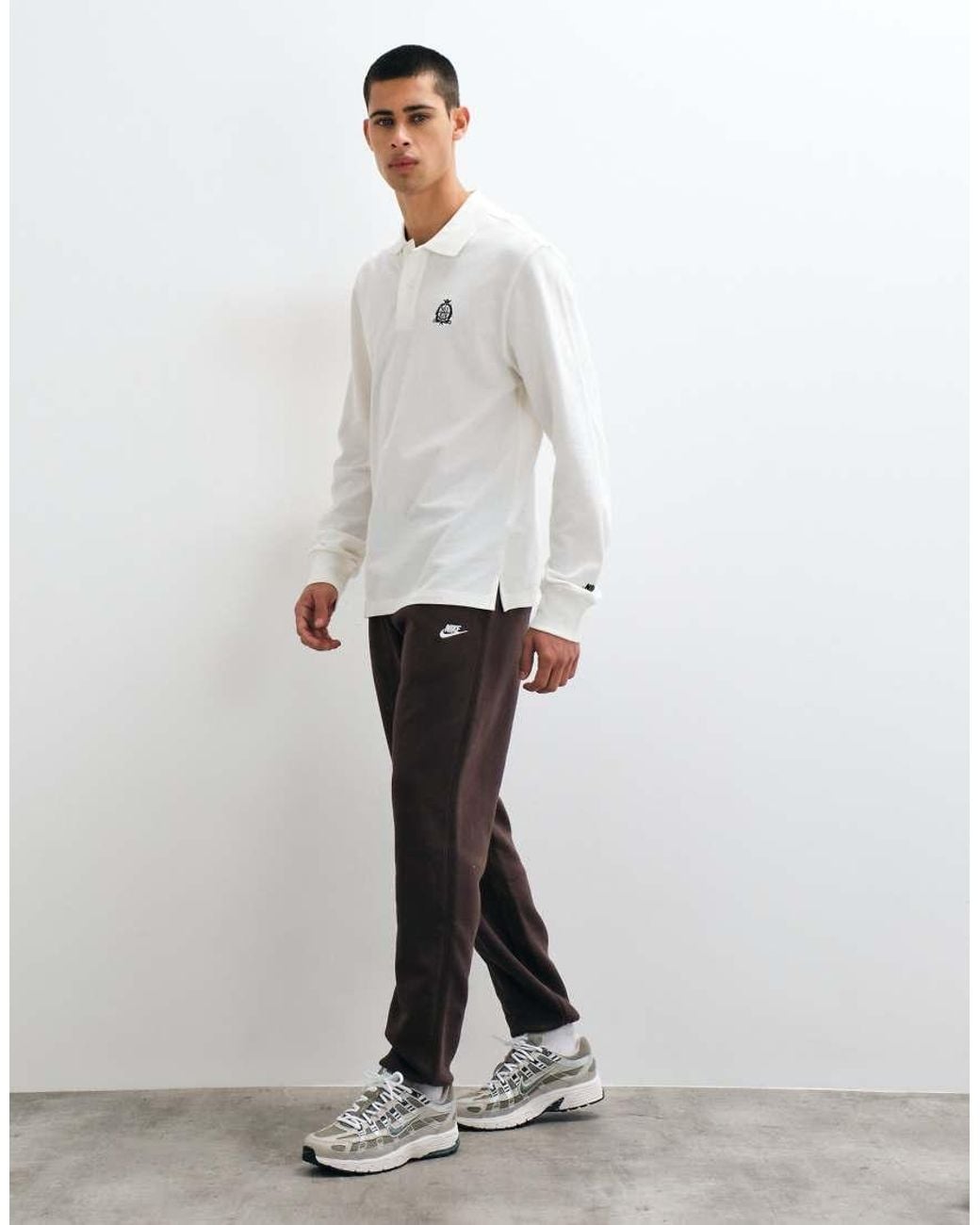 Nike White Club Long Sleeve Polo for men