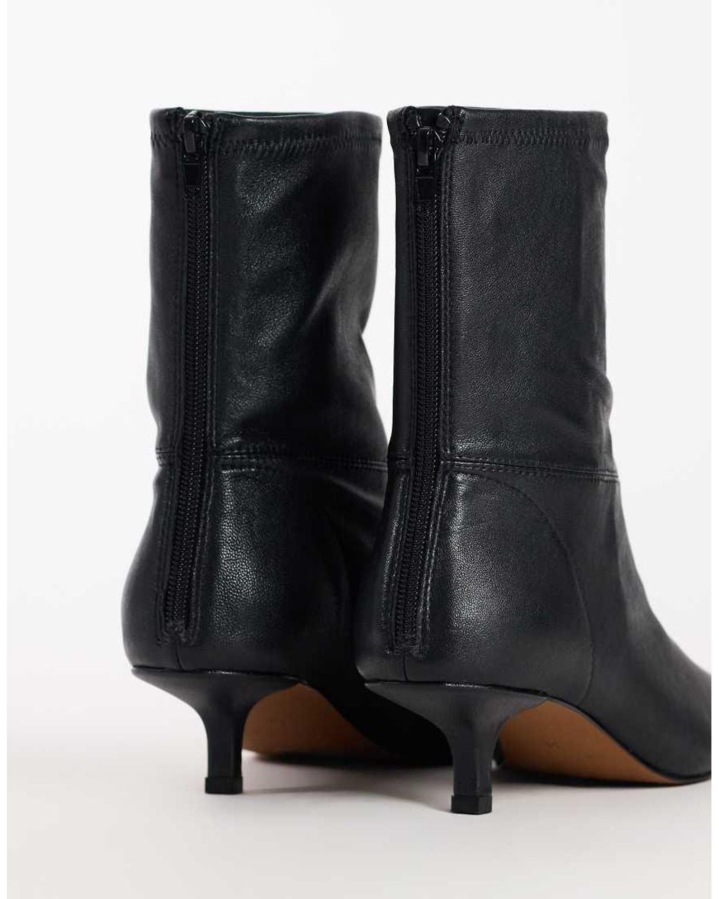 TOPSHOP Black Palmer Real Leather Kitten Heel Ankle Boot
