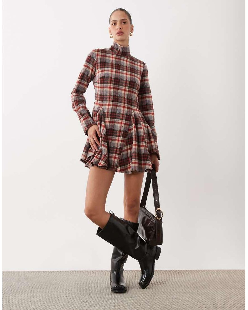 ASOS Multicolor Funnel Neck Tailored Godet Mini Dress