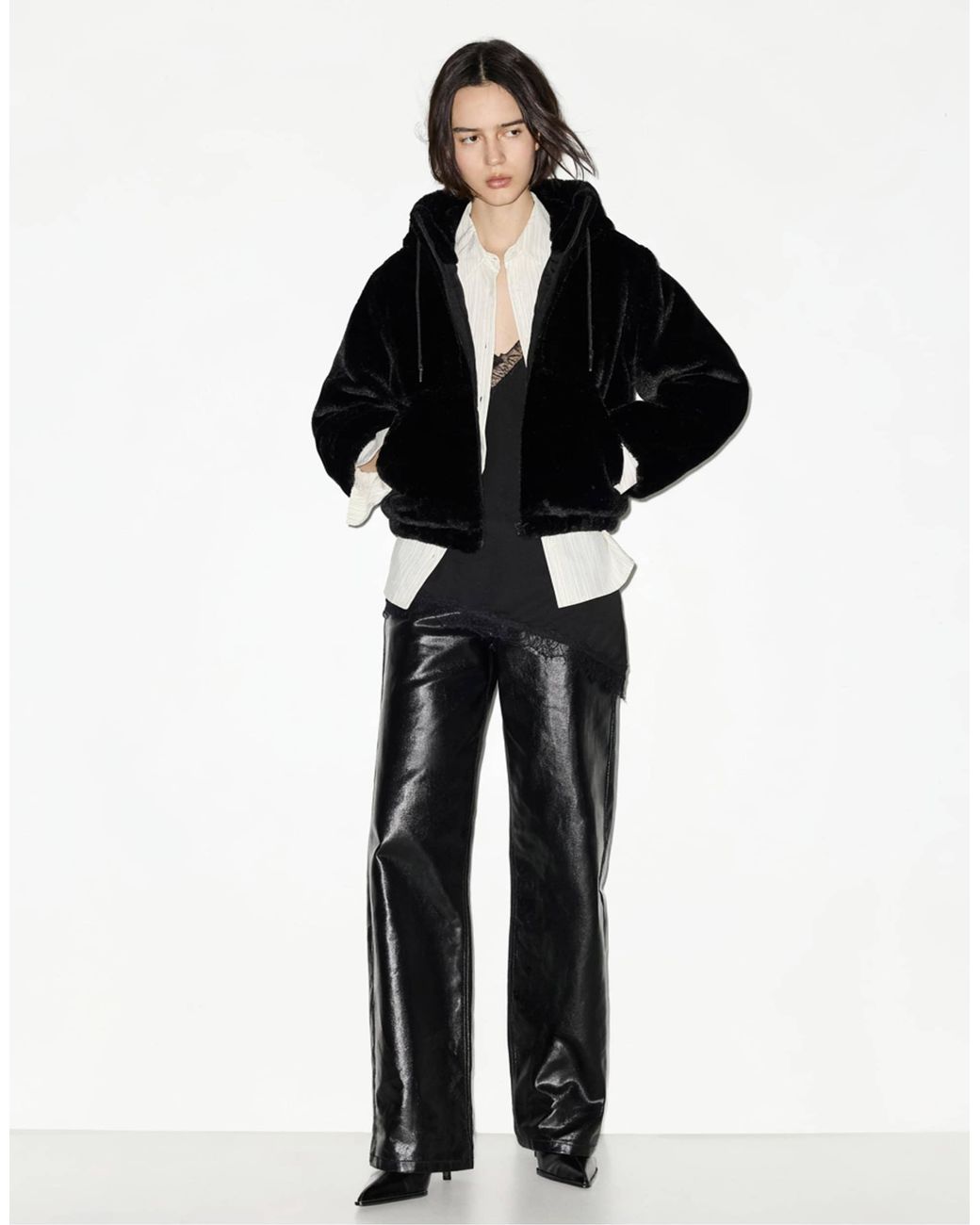 Pull&Bear Black – kunstpelz-jacke