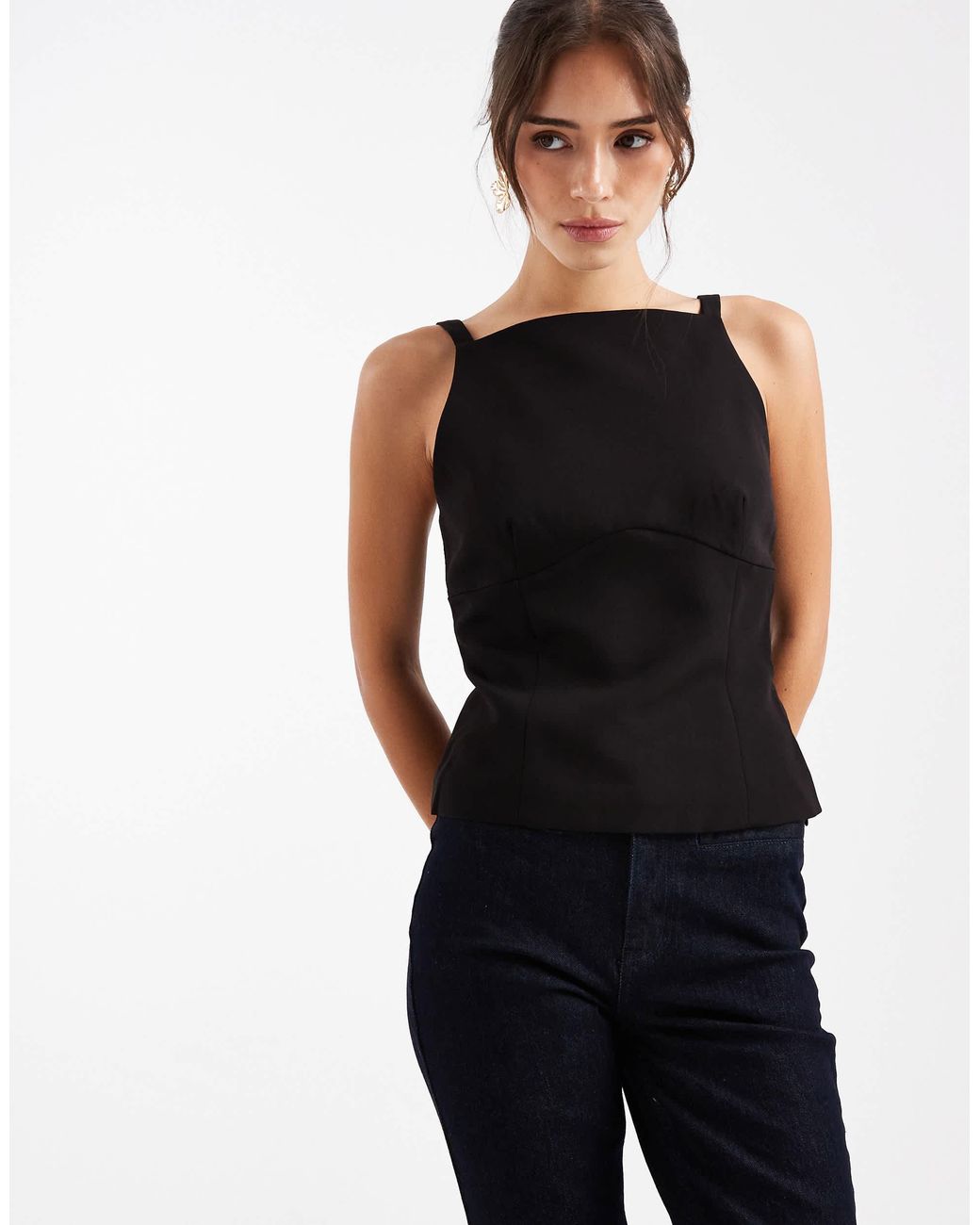 ONLY Black Back Bow Details Fitted Top