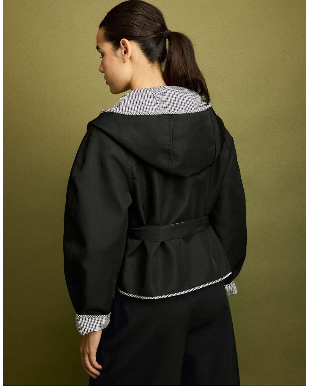 Stradivarius Green Short Reversible Check Trench Coat