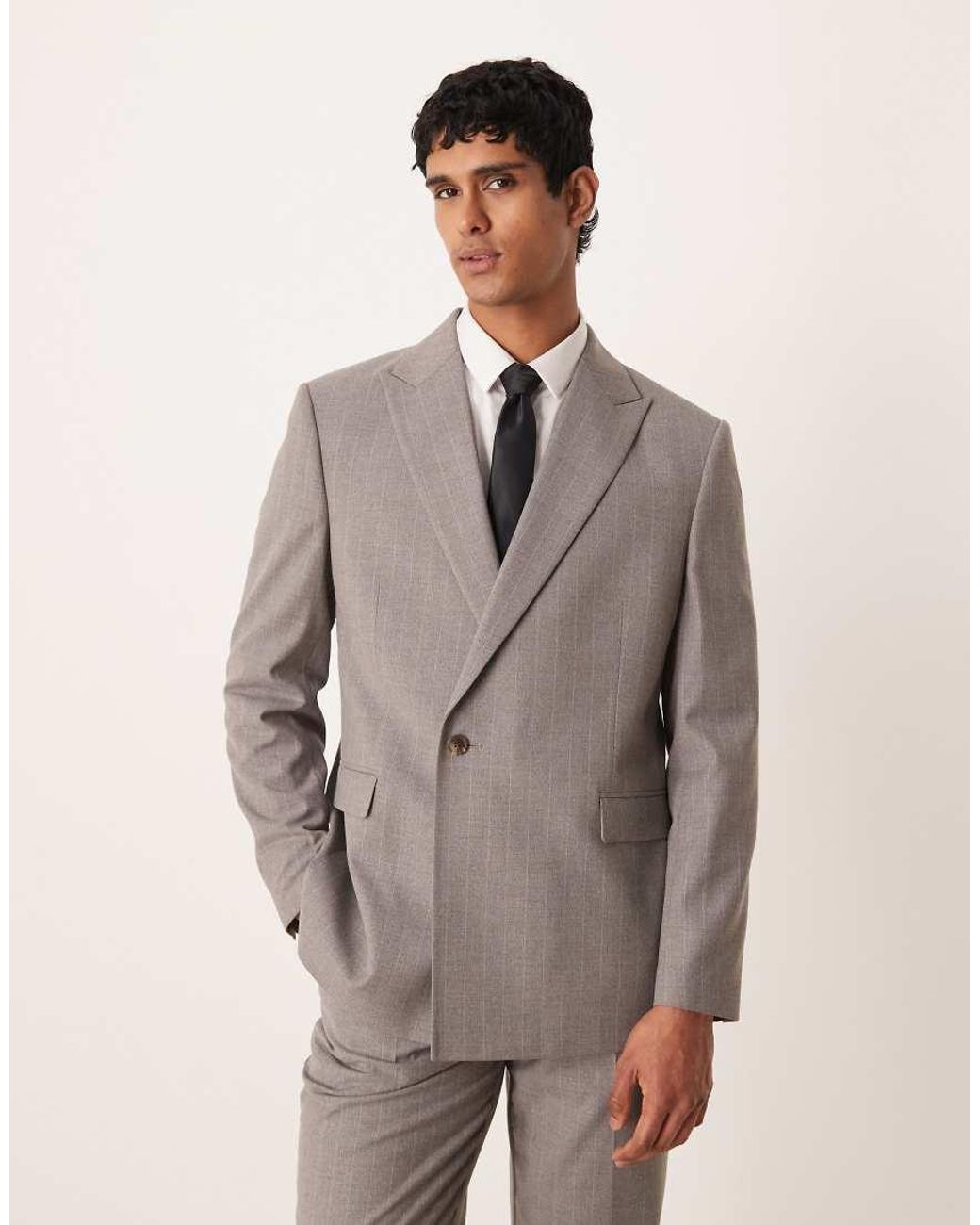 ASOS Gray Double Breasted Wrap Regular Suit Jacket for men