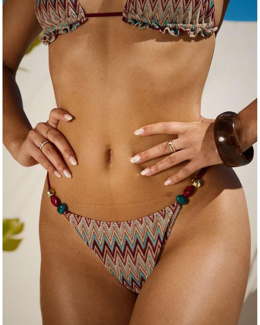 South Beach Brown X Sasha Corte-t Crochet Chevron High Leg Bikini Bottom