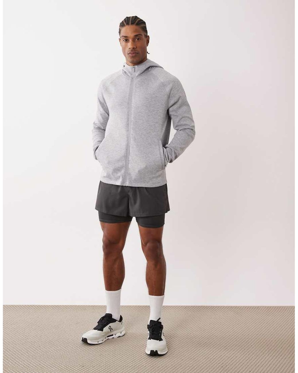 4505 Gray Performance Zip Up Hoodie With Zip Pockets for men