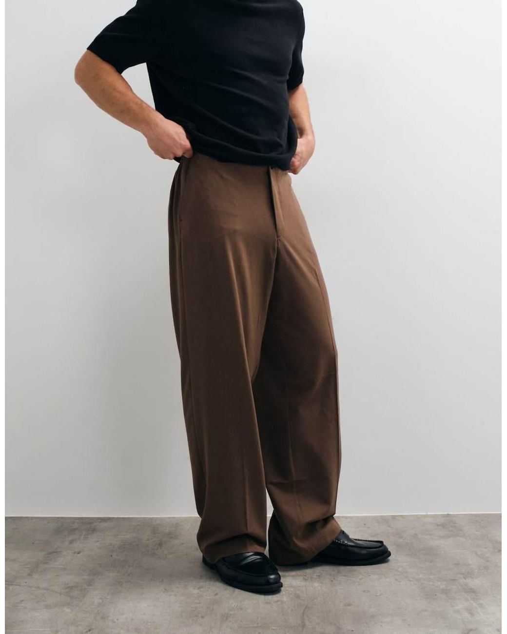 ASOS Brown Flexmaxtm Smart Wide Leg Pants for men