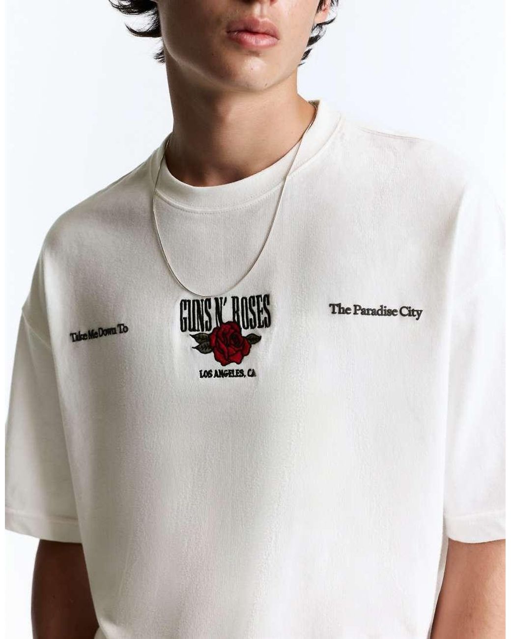 Pull&Bear White Guns N' Roses T-Shirt for men