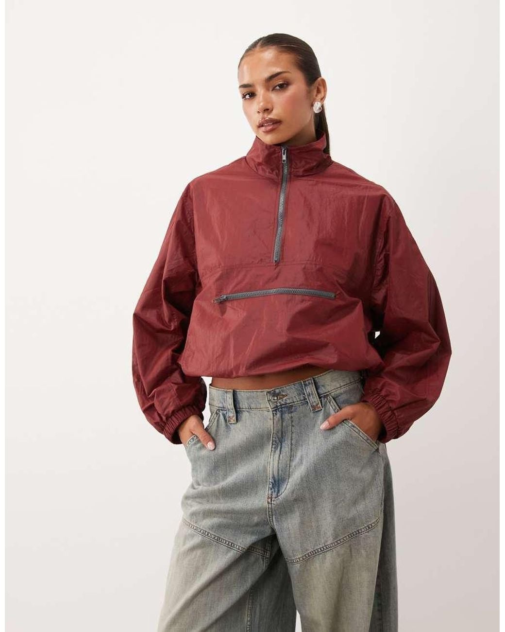 Lioness Red Ibiza Funnel Neck Contrast Zip Windbreaker Jacket