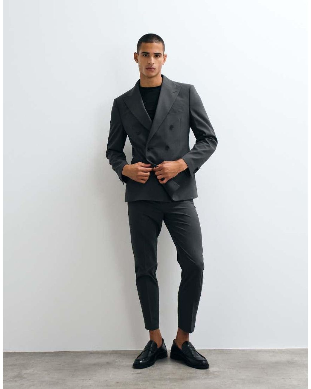 ASOS Gray Slim Double Breasted Suit Jacket for men