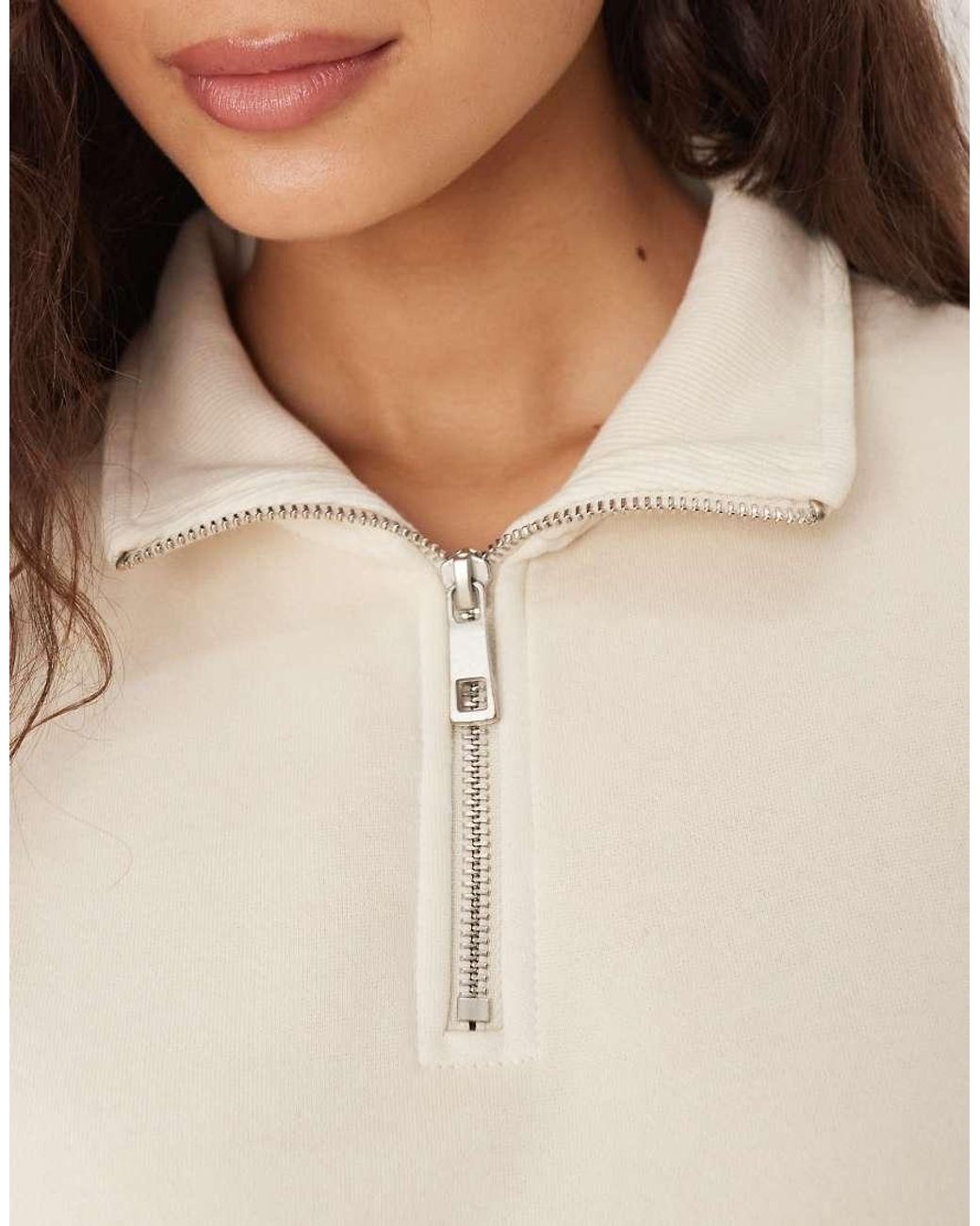Brave Soul Natural Quarter Zip Funnel Neck Sweatshirt