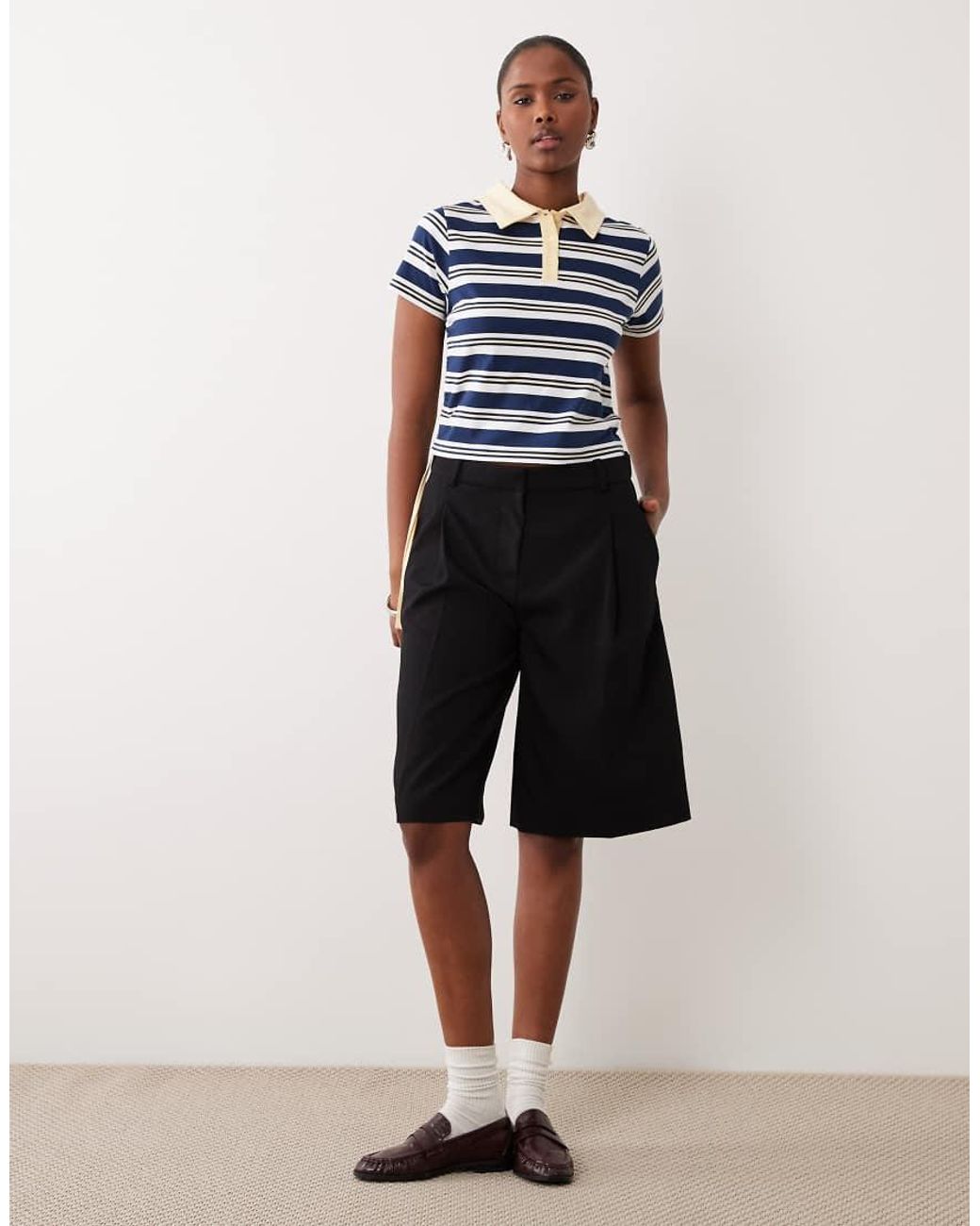The Frolic Blue Exclusive Cotton Rich Collared Ruched Side Polo Top