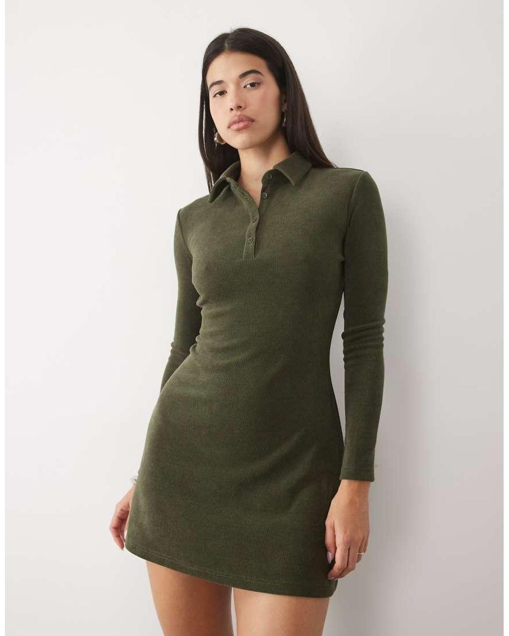 ASOS Green Soft Cord Long Sleeve Polo Mini Dress