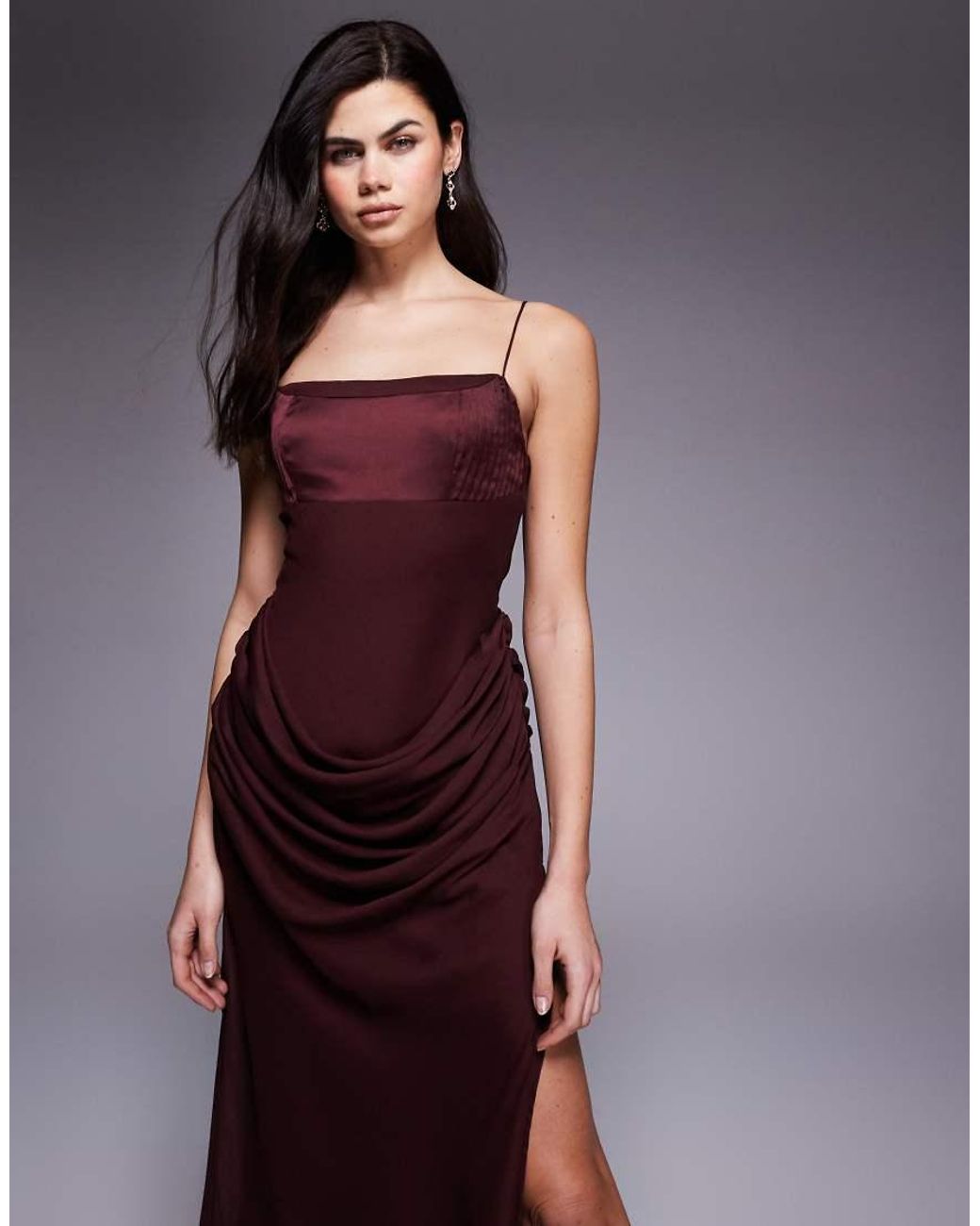 ASOS Purple Satin Bust Square Neck Maxi Dress With Drape Chiffon Skirt