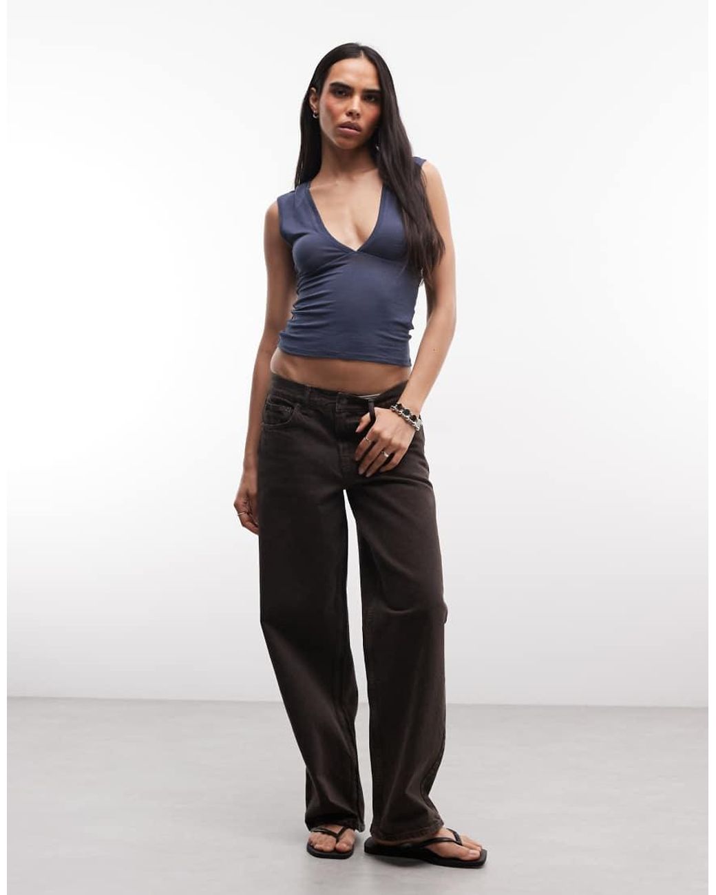 Weekday Blue Plunge V-neck Top