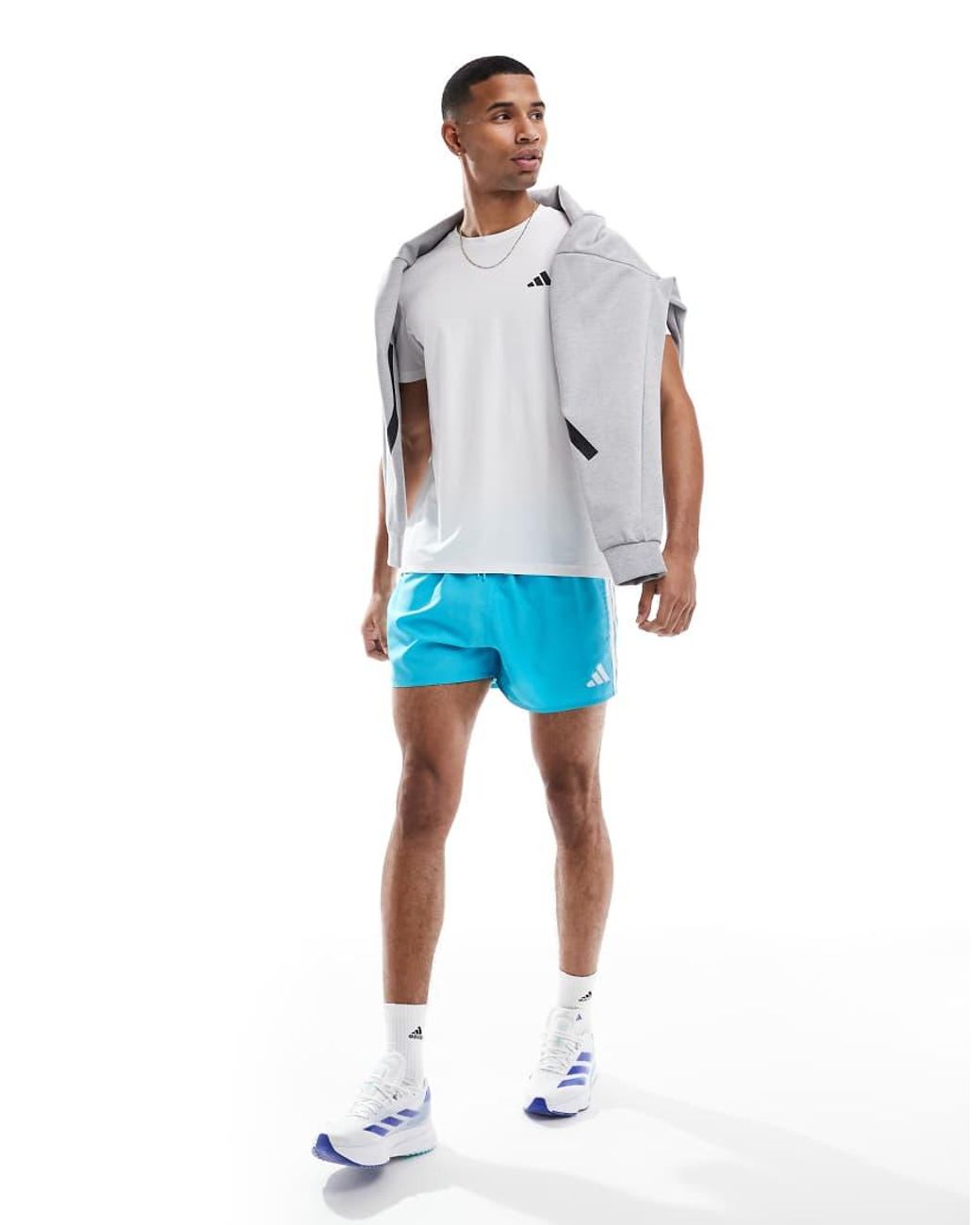 Adidas Originals Blue Adidas Training 3 Stripe 3" Swim Shorts for men