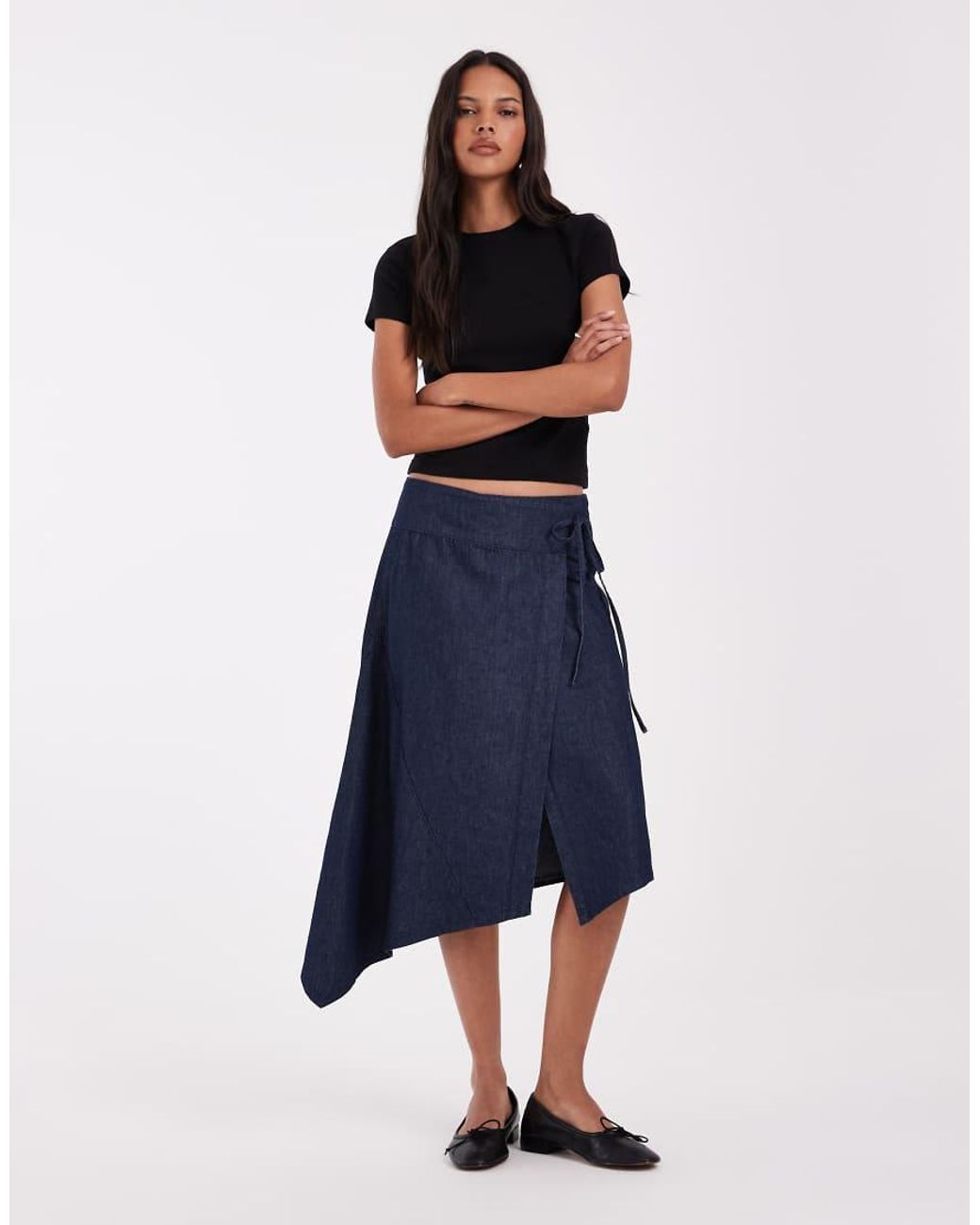 ASOS Blue Denim Asymmetric Wrap Skirt