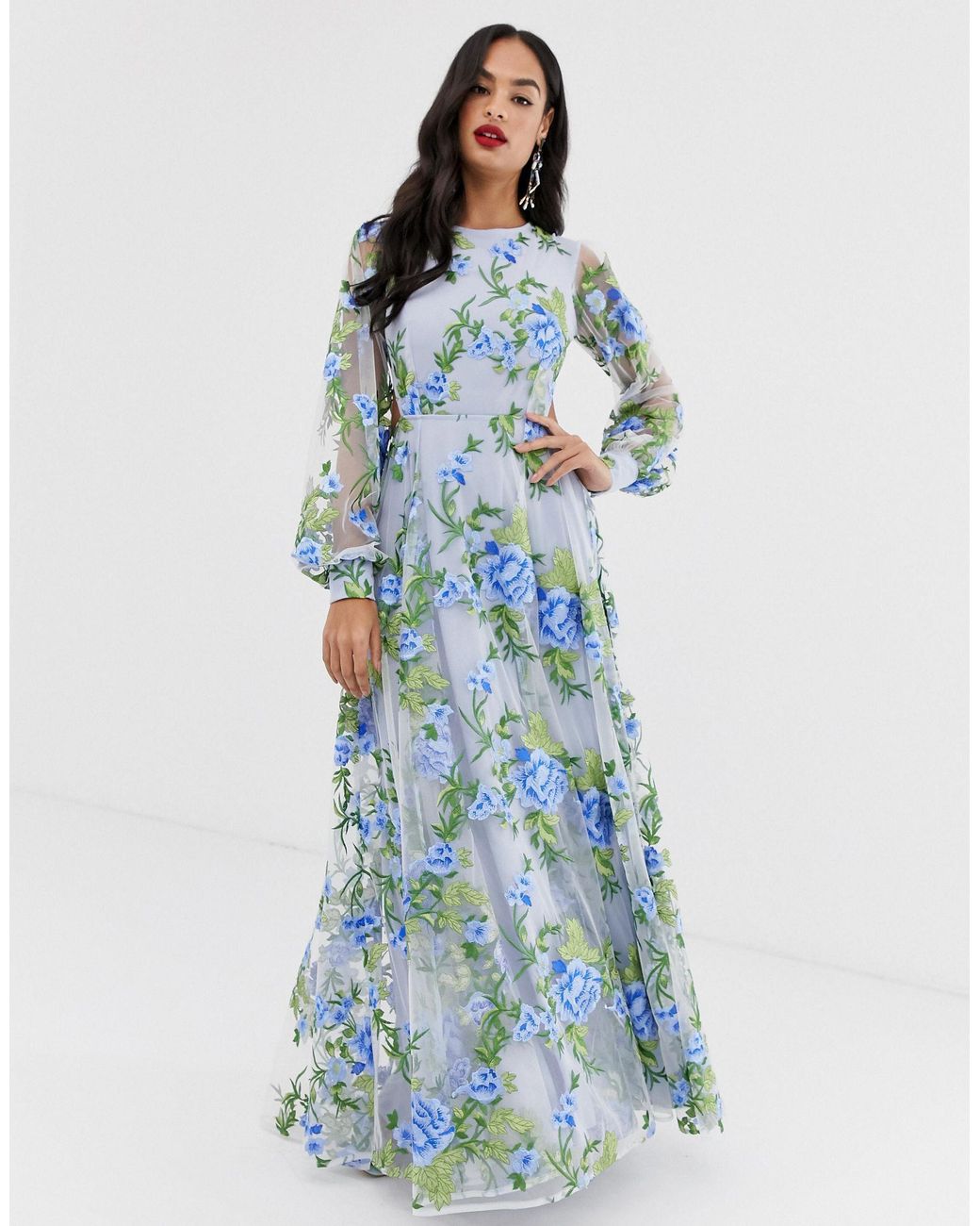 asos edition summer floral embroidered maxi dress with open back