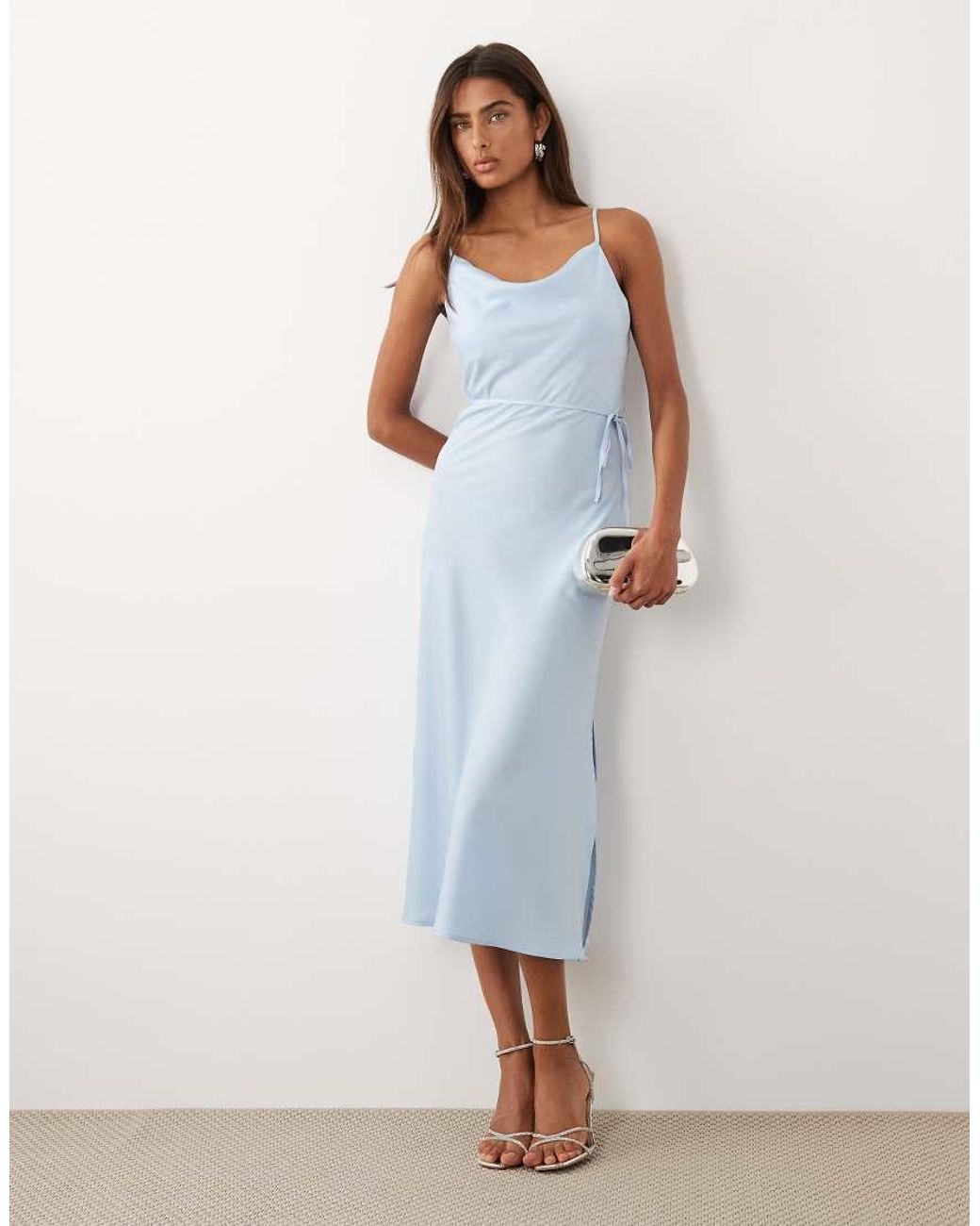 Y.A.S Blue Satin Cami Midi Dress