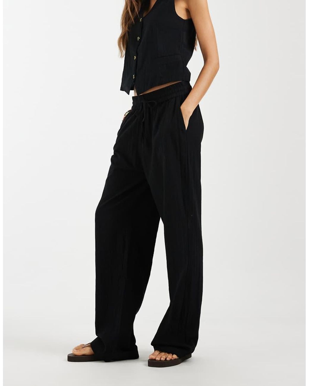 ONLY Black Wide Leg Linen Look Trousers