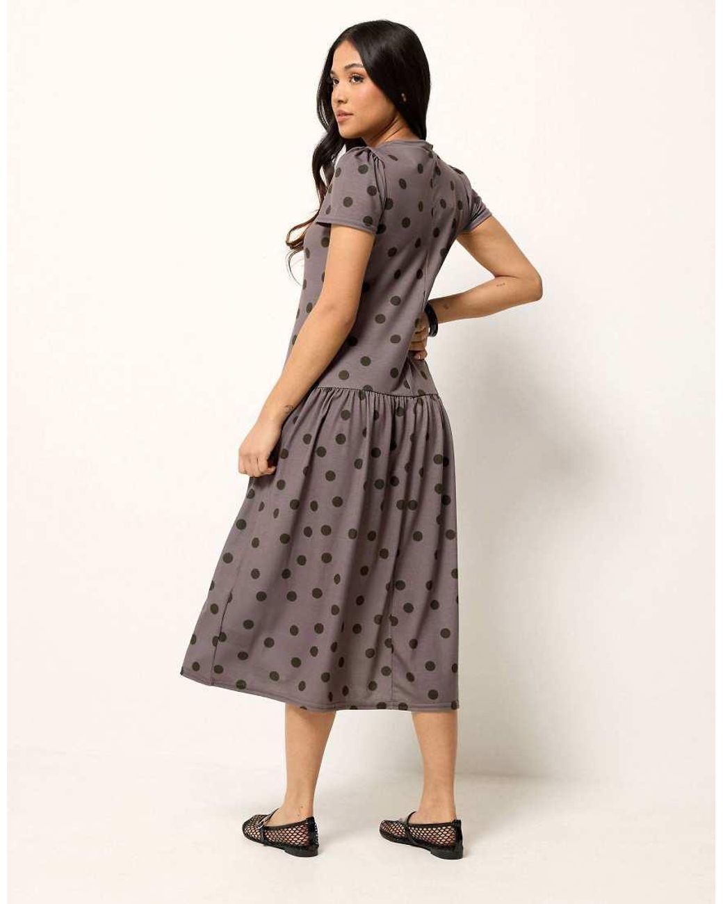 PixieGirl Brown Petite Polka Dot Drop Waist Maxi Dress