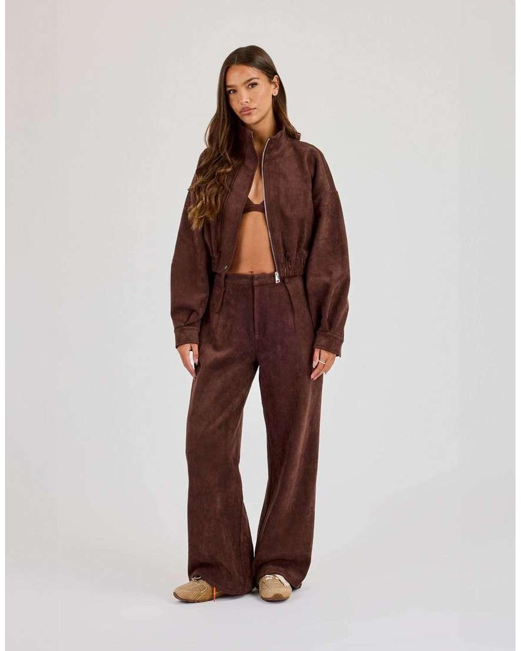 CERNUCCI Brown Suede Cropped Funnel Neck Jacket