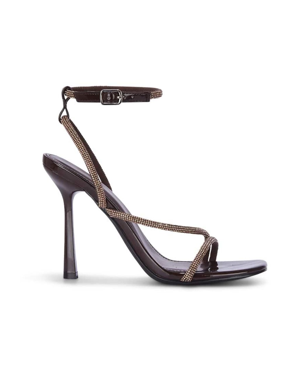 SEQWL White Rhinestone High Heeled Strappy Sandals With Ankle Strap