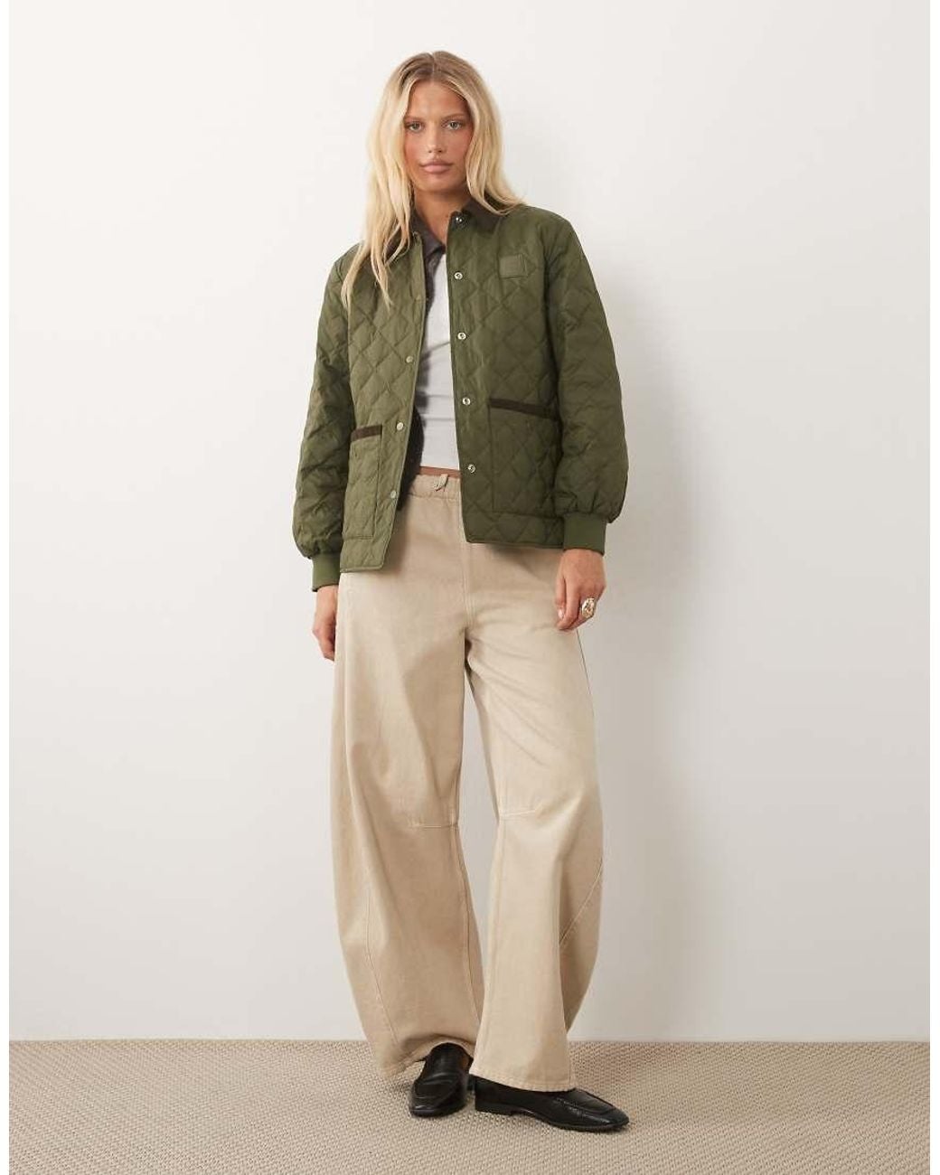 Calvin Klein Green Lightweight Quilted Jacket With Contrast Collar And Hem