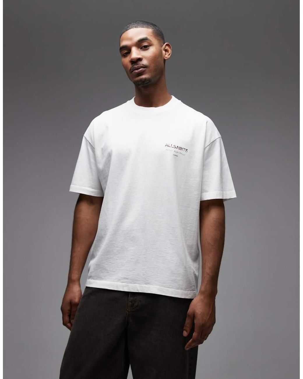 AllSaints White Underground Cow Print Logo T-shirt With Back Print for men