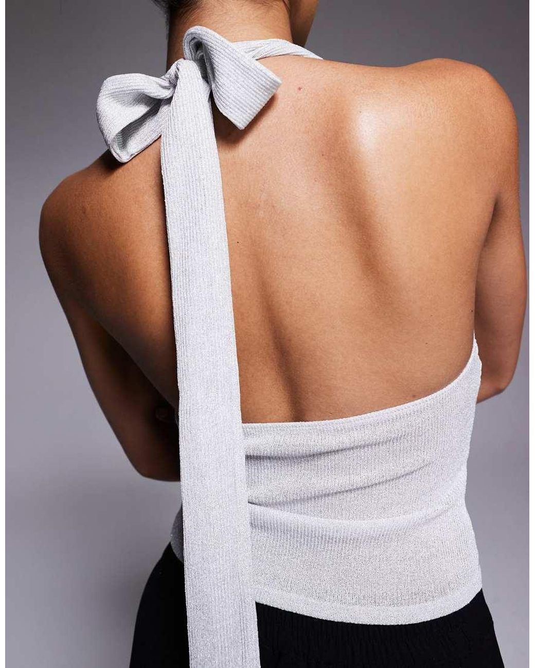 ASOS Gray Metallic Tie Neck Halter Top