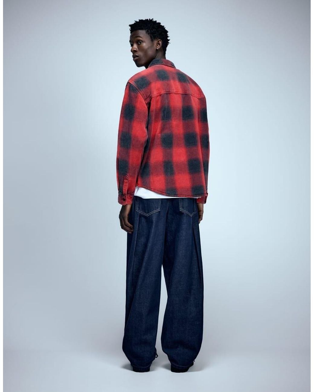 Pull&Bear Red Check Long Sleeve Overshirt for men