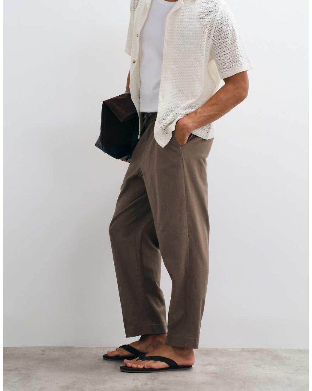 ASOS Natural Tailored Relaxed Tapered Linen Look Pants for men