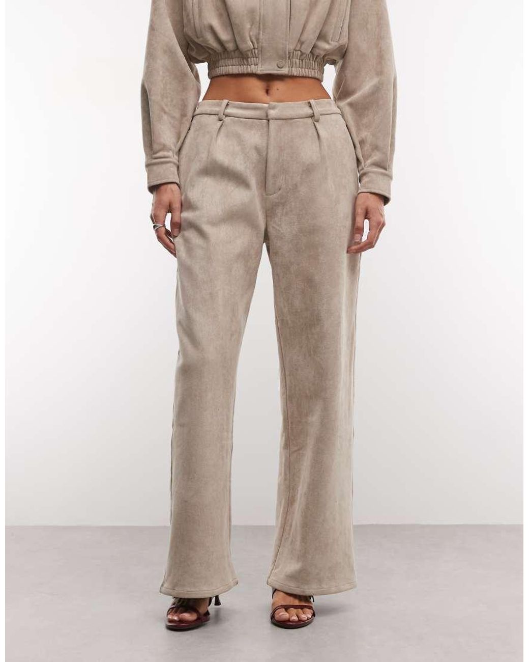 CERNUCCI Natural Wide Leg Faux Suede Trousers Co-Ord