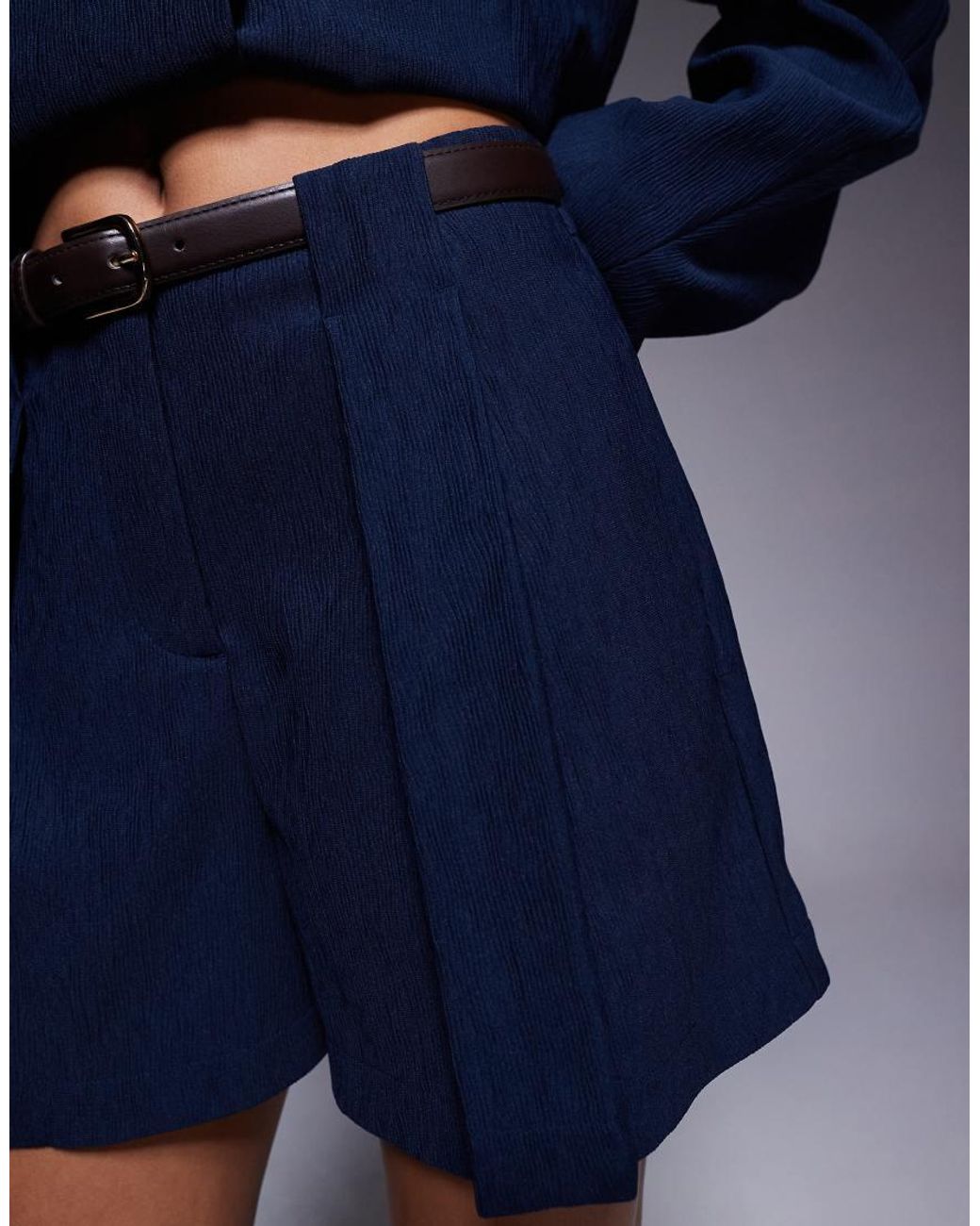 ASOS Blue Tailored Textured Shorts With Belt Co-Ord