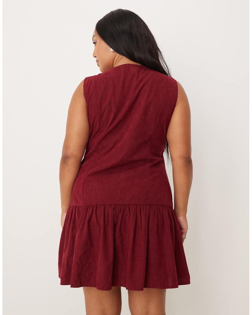 ASOS Red Asos Design Curve Cord Slash Neck Button Down Dropped Waist Mini Dress