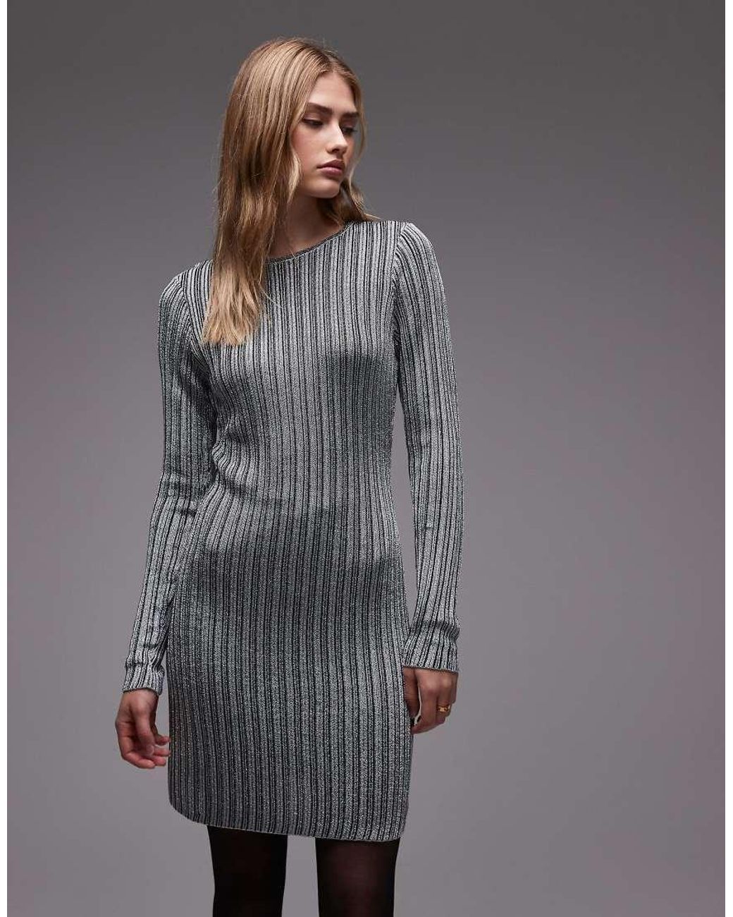 & Other Stories Gray Long Sleeve Rib Jersey Mini Dress