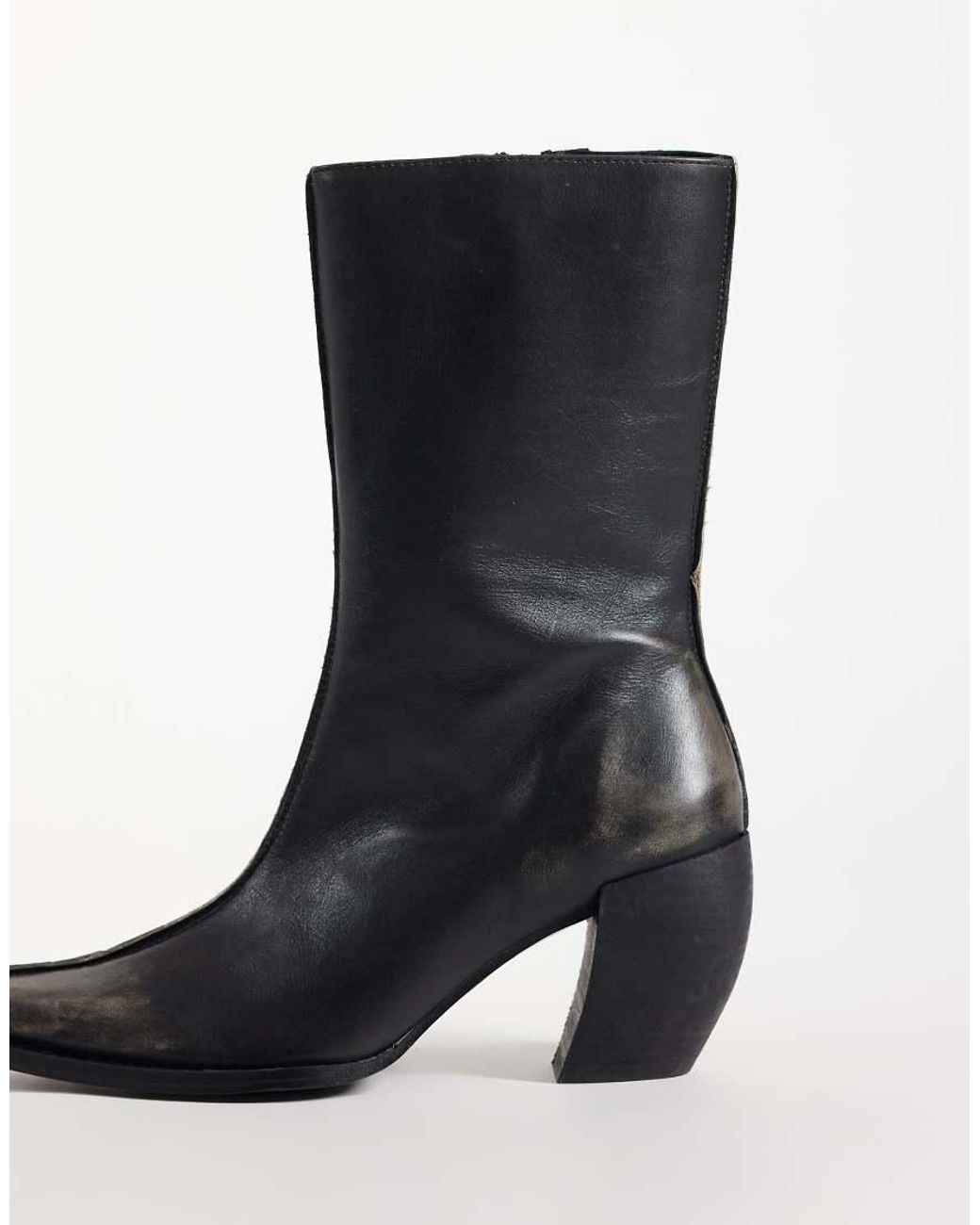 ASOS Black Renzo Premium Real Leather Western Boots