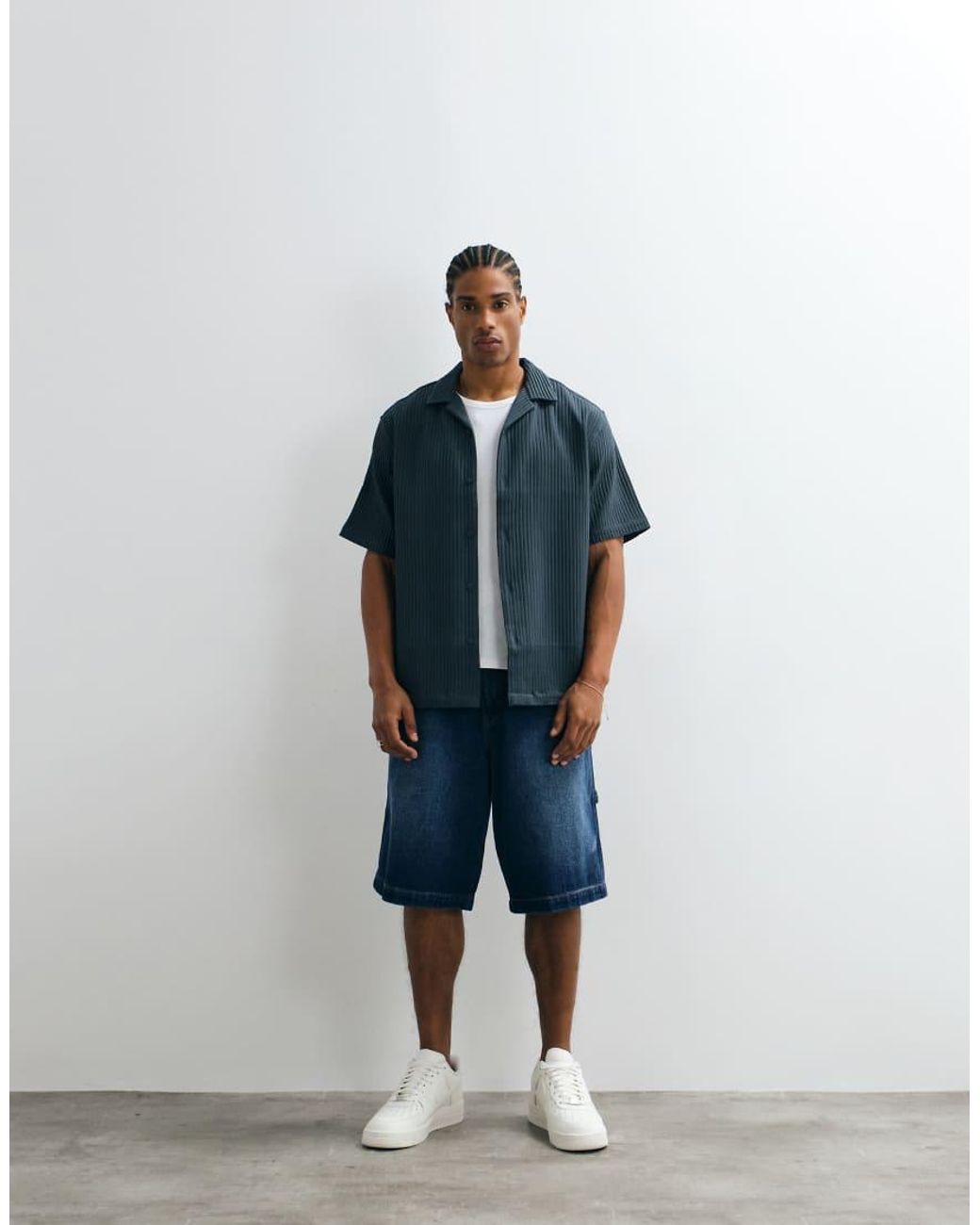 ASOS Blue Relaxed Revere Plisse Shirt for men