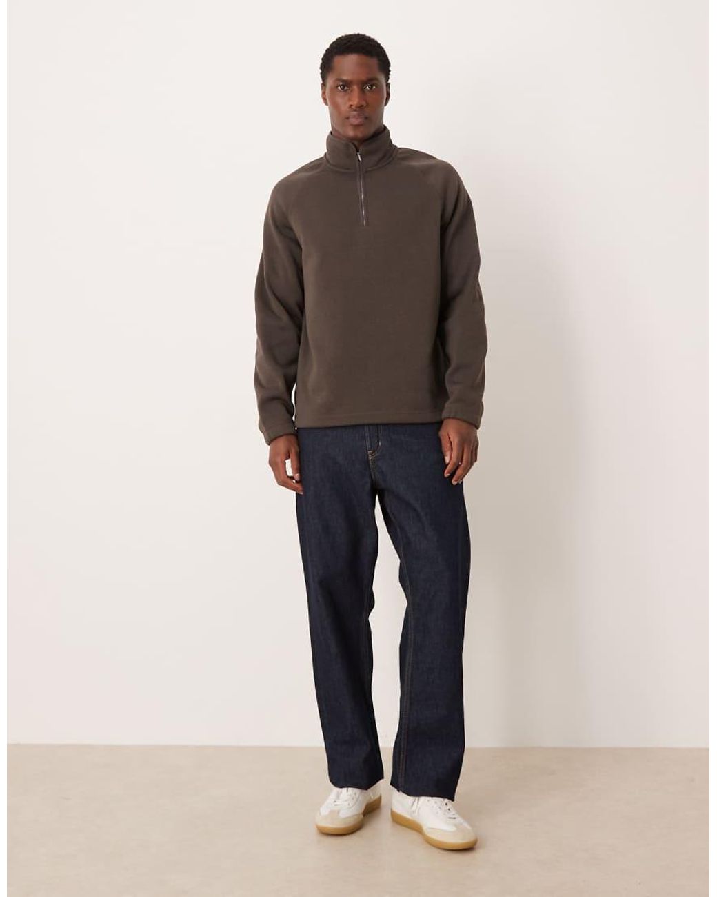 ARKET Brown Half Zip Fleece Sweatshirt for men