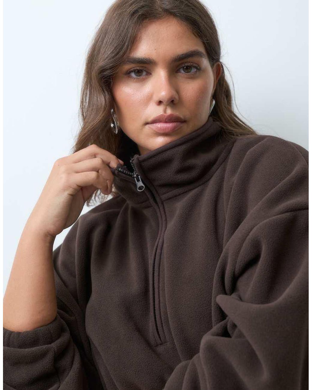 ASOS Brown Asos Design Curve Funnel Neck Half Zip Pull Over Polar Fleece