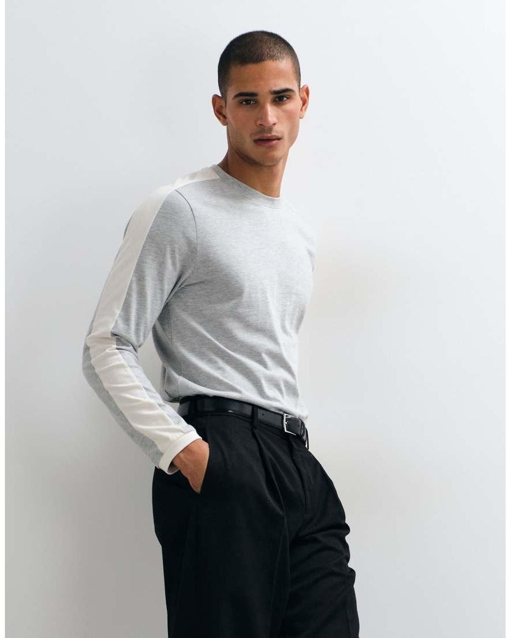 ASOS White Long Sleeve T-shirt With Cut And Sew Detail for men