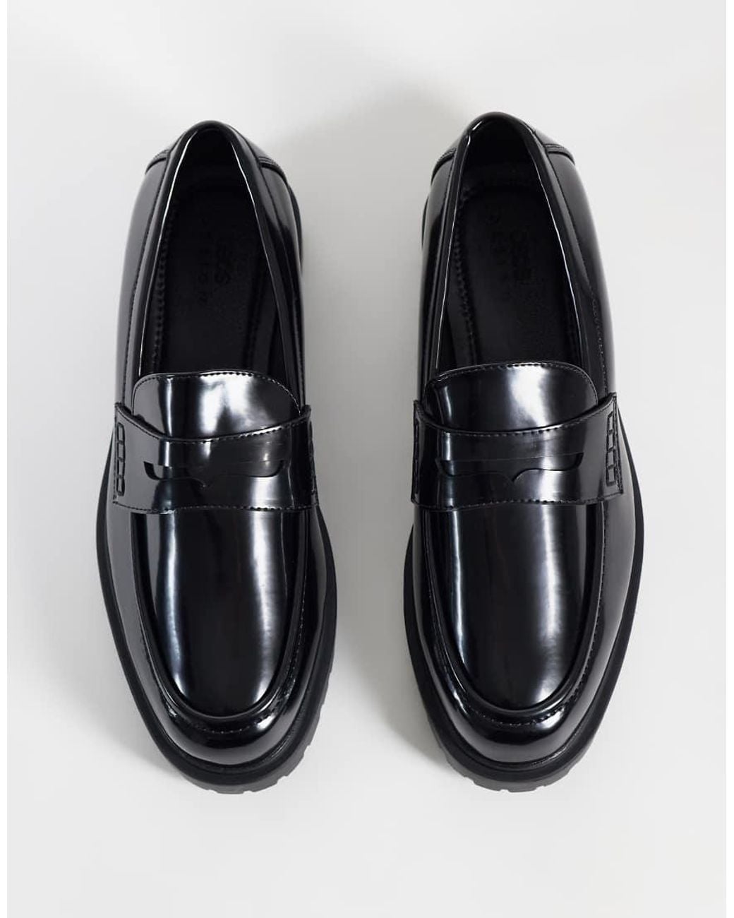 ASOS Black Penny Loafers With Cleated Sole for men