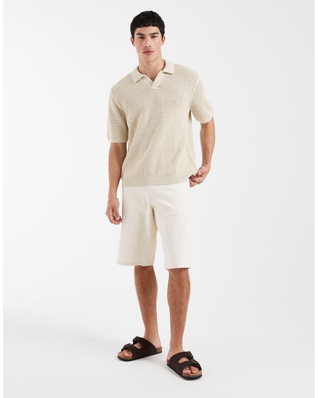 Levi's White Dillon Open Collar V Neck Polo Jumper for men