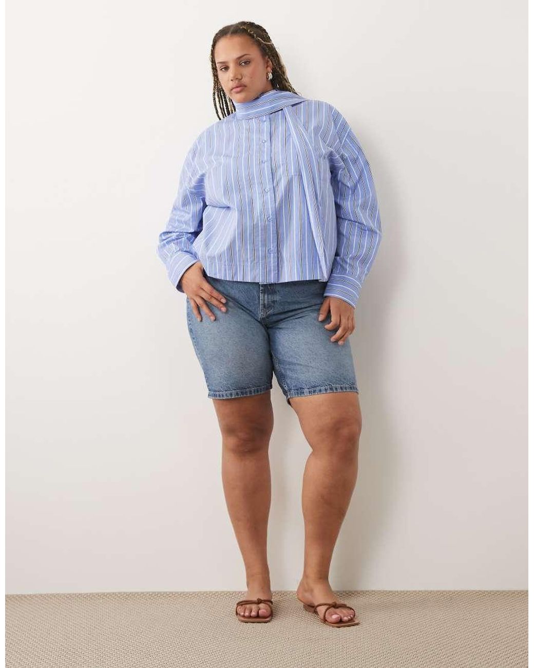 ASOS Blue Asos Design Curve Funnel Neck Shirt With Tie