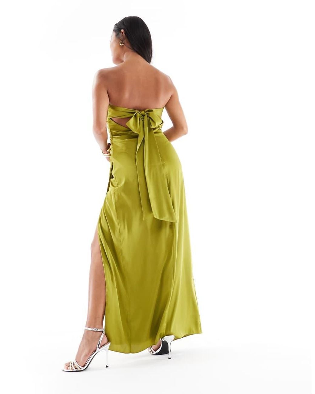 TFNC London Metallic Bridesmaids Bandeau Satin Maxi Dress With Tie Back