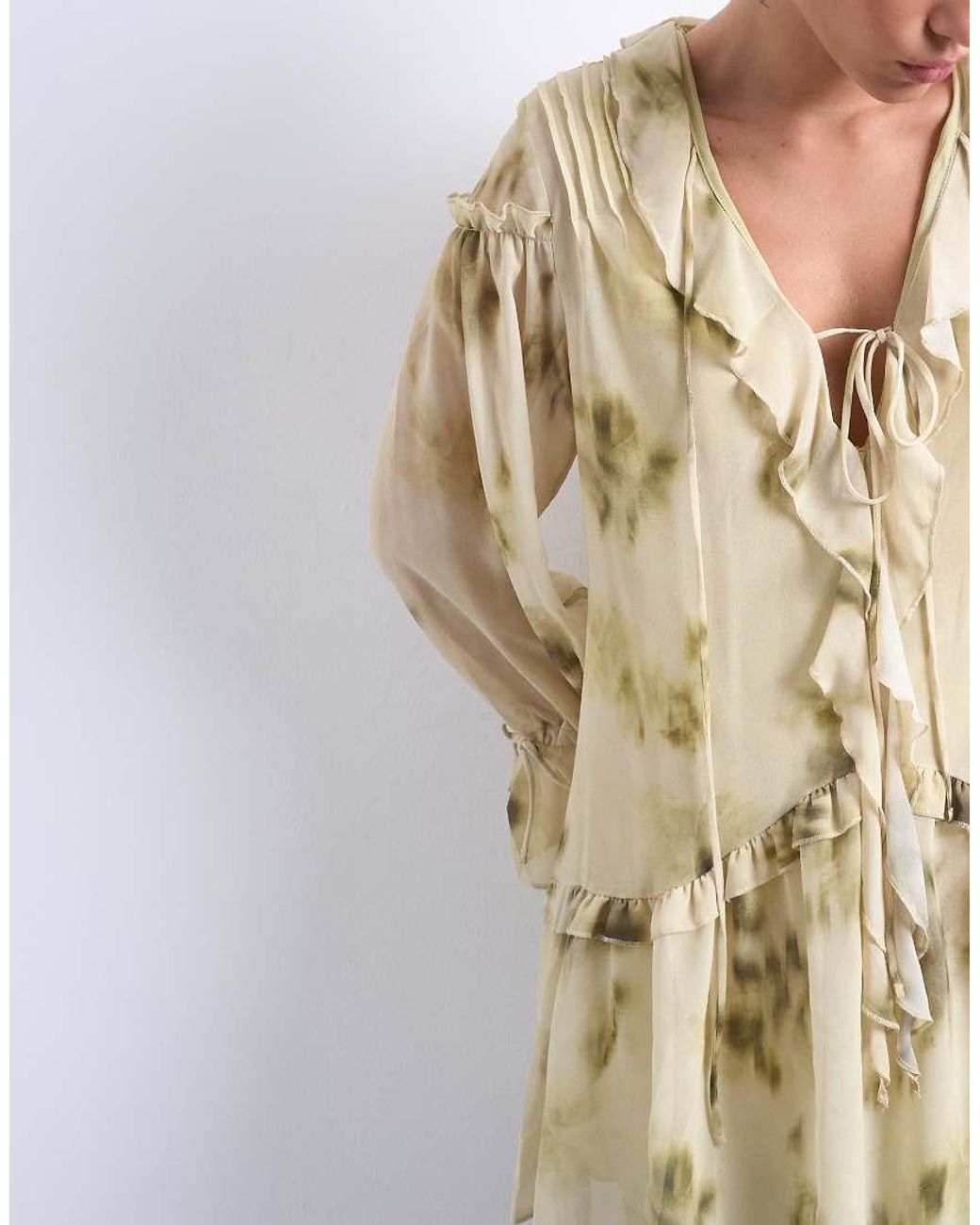 TOPSHOP Natural Poet Sleeve Frill Mini Dress