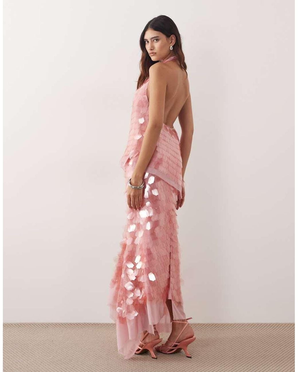 ARRANGE Pink Shard Sequin Square Cut Hem Midi Skirt