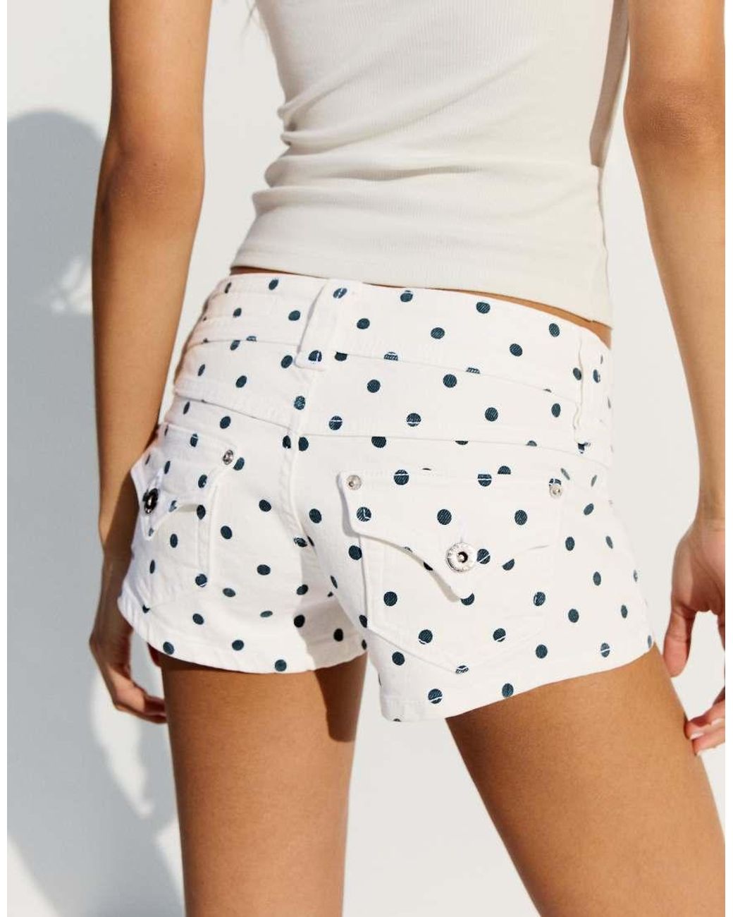 Bershka Blue Polka Dot Denim Shorts