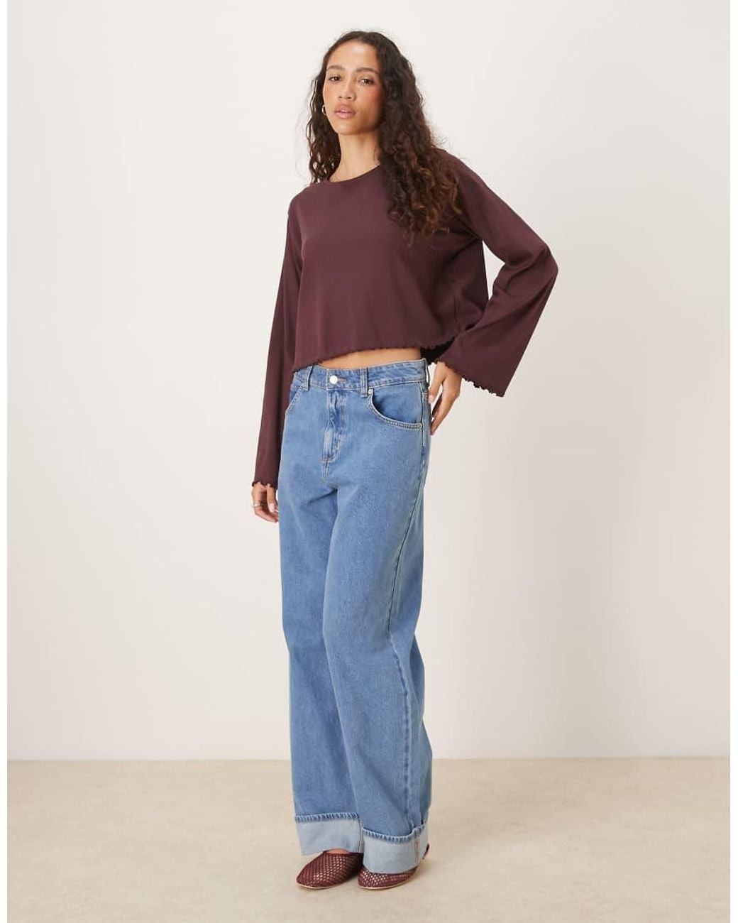 ASOS Red Lettuce Hem Long Sleeve T-shirt