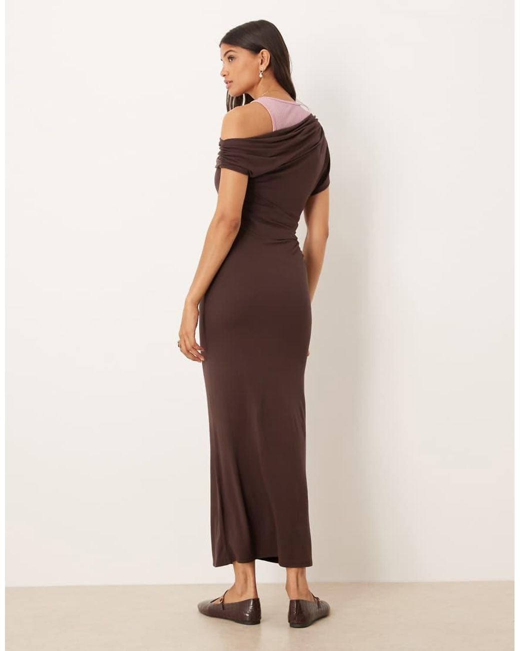 ASOS Natural Fallen Shoulder Midi Dress With Racer Under Layer