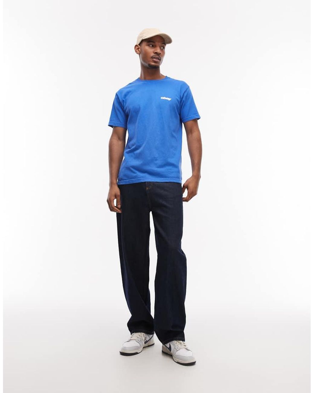 Obey Blue Bounce Logo T-shirt With Back Print for men